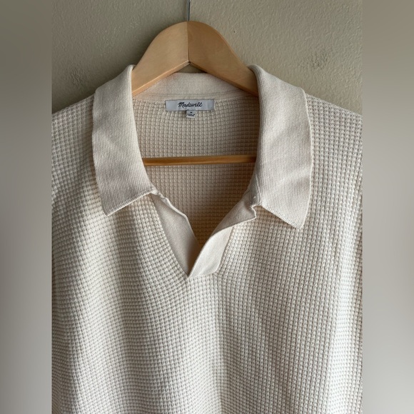 Madewell Men Ivory Johnny Collar Short Sleeve Sweater Polo Size Medium - Picture 8 of 15